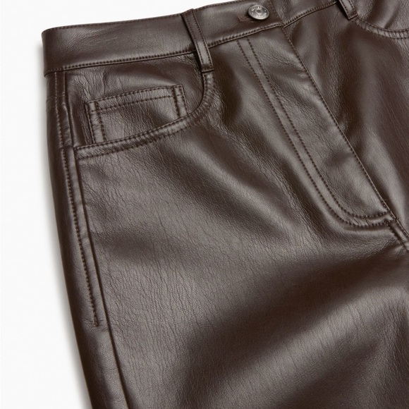 Aritzia Wilfred the Melina Hugh waste brown leather pants size 6 - Picture 2 of 11